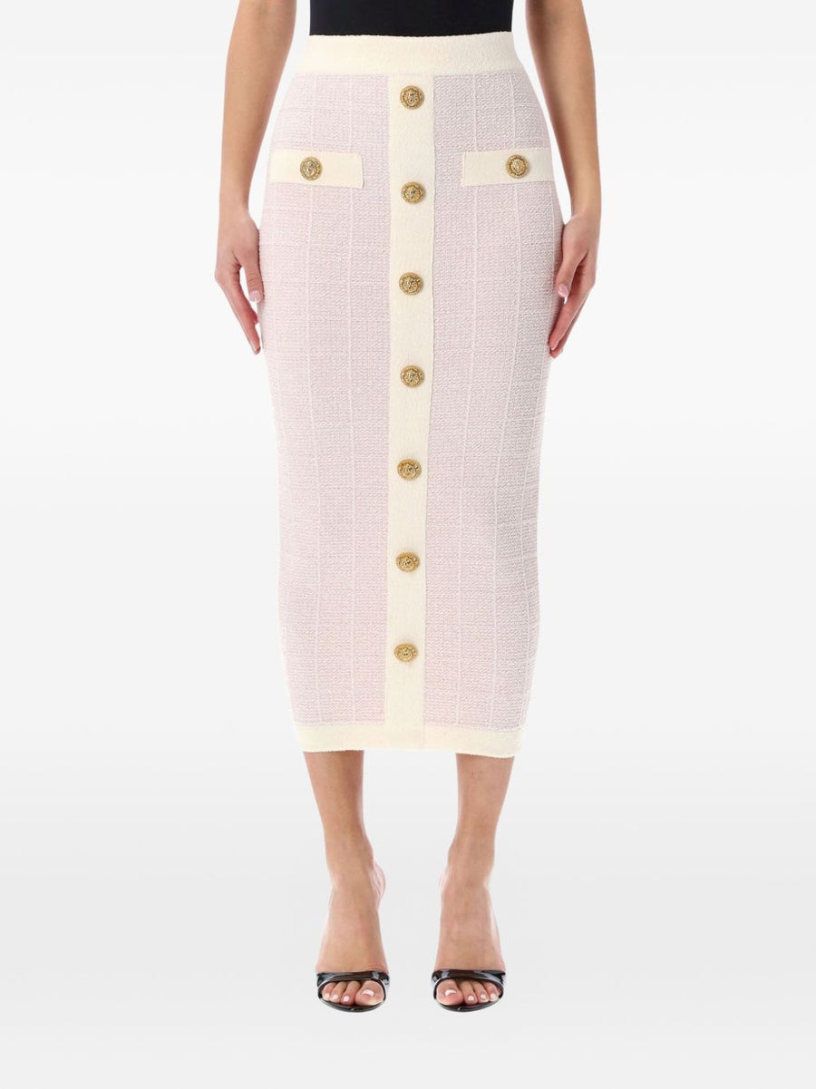 Balmain Tweed Long Skirt Light Pink for Women with Timeless Texture and Refined Silhouette