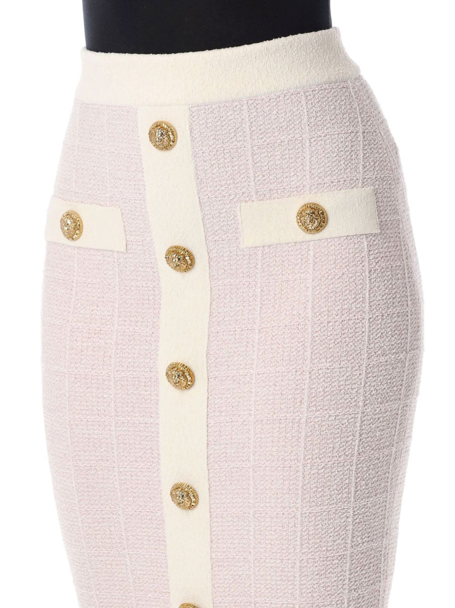 Balmain Tweed Long Skirt Light Pink for Women with Timeless Texture and Refined Silhouette