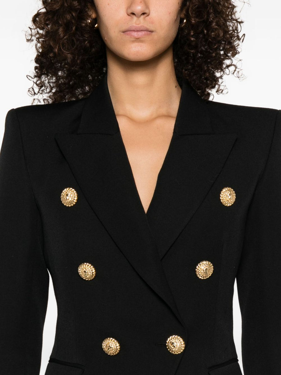 Balmain Women Double Breasted Virgin Wool Blazer With Gold Button Luxury Tailoring Peak Lapel