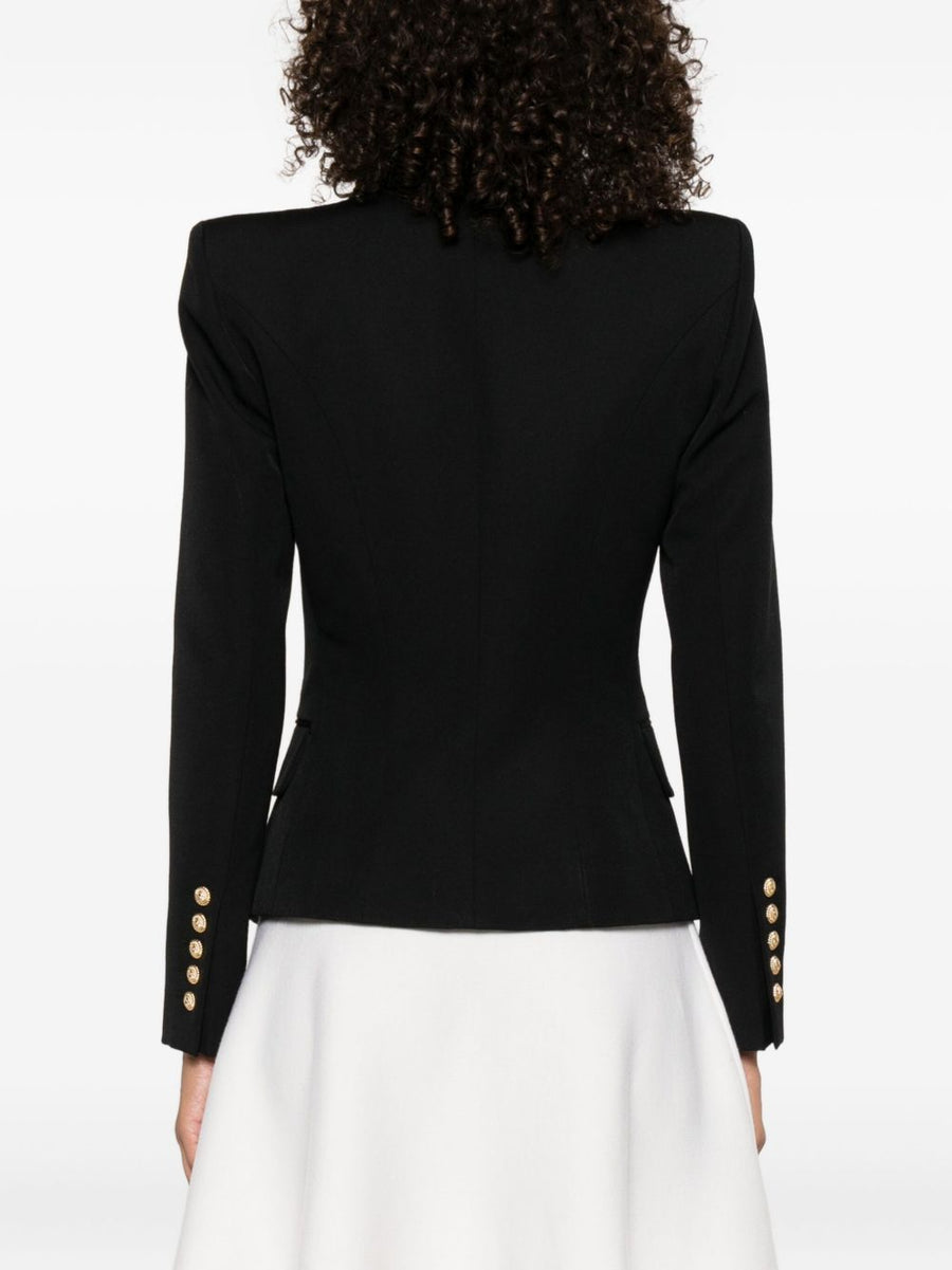 Balmain Women Double Breasted Virgin Wool Blazer With Gold Button Luxury Tailoring Peak Lapel