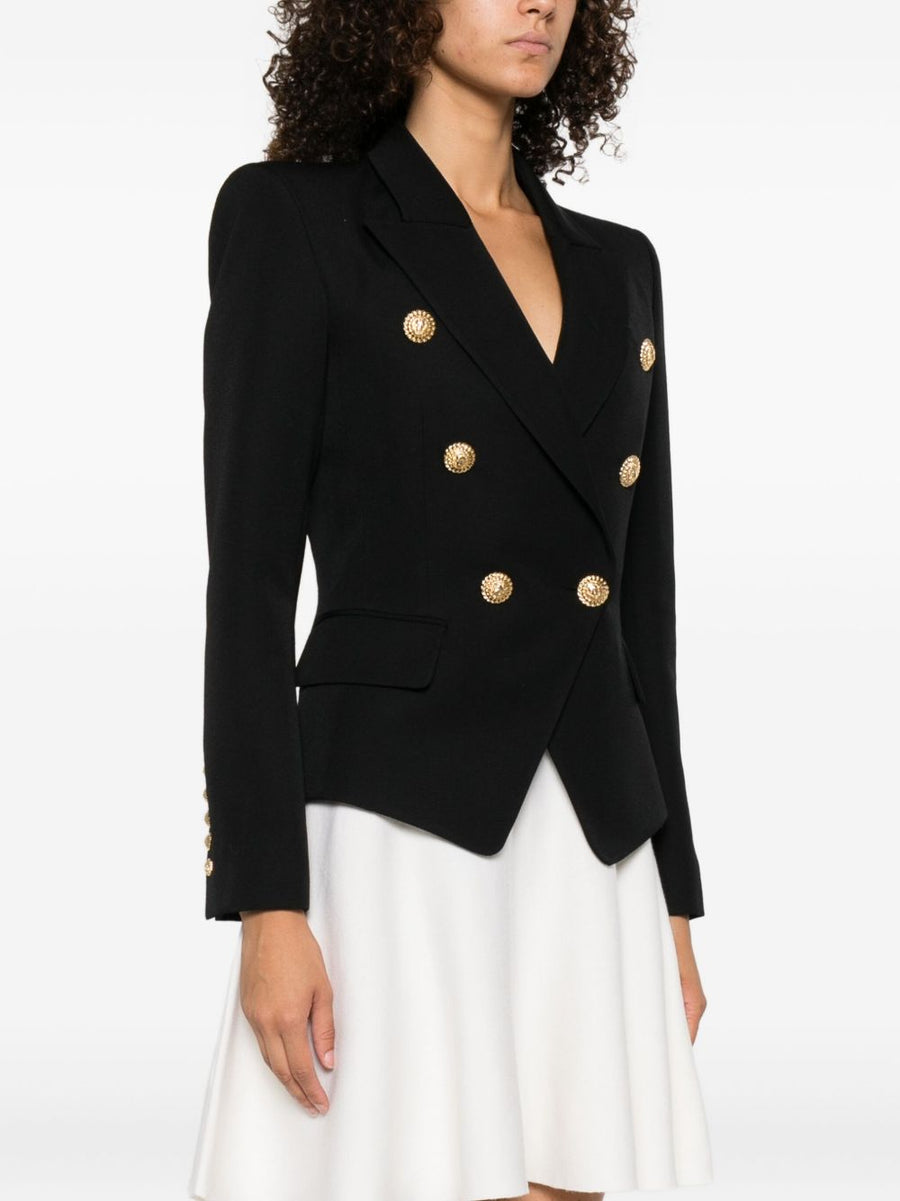 Balmain Women Double Breasted Virgin Wool Blazer With Gold Button Luxury Tailoring Peak Lapel