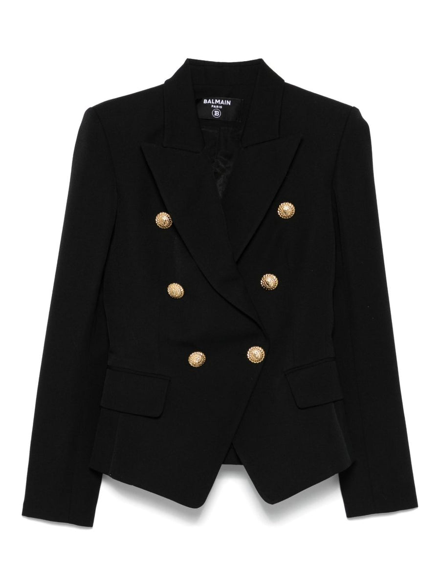 Balmain Women Double Breasted Virgin Wool Blazer With Gold Button Luxury Tailoring Peak Lapel