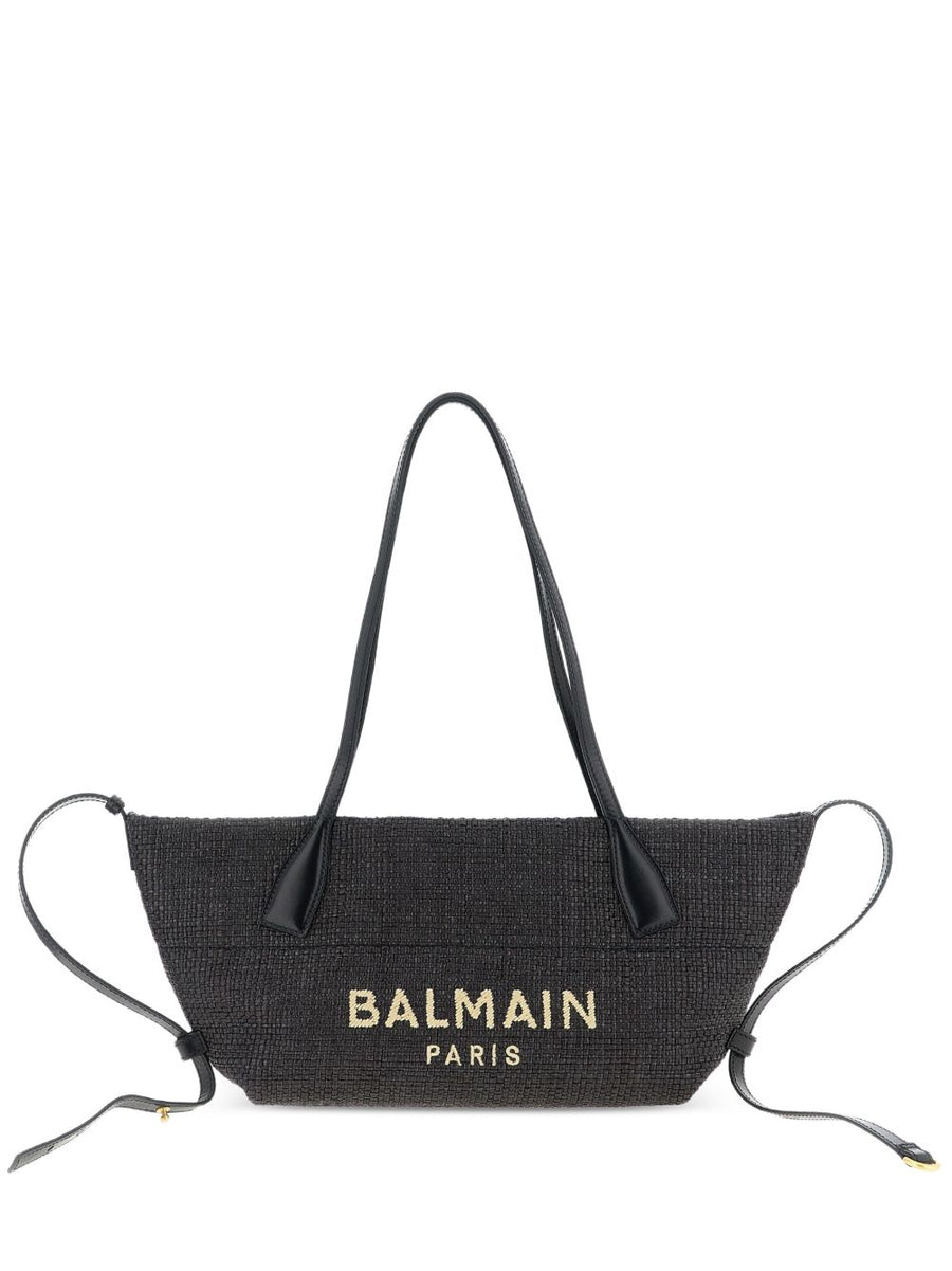 Balmain Track Tote Bag for Women, Raffia and Calfskin Luxury, Everyday City Style, Premium Craft
