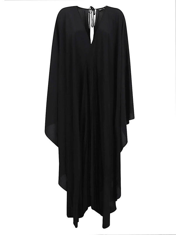 Tom Ford Silk Kaftan Luxury Beach Cover Up for Women Open Back V Neck Black Silk