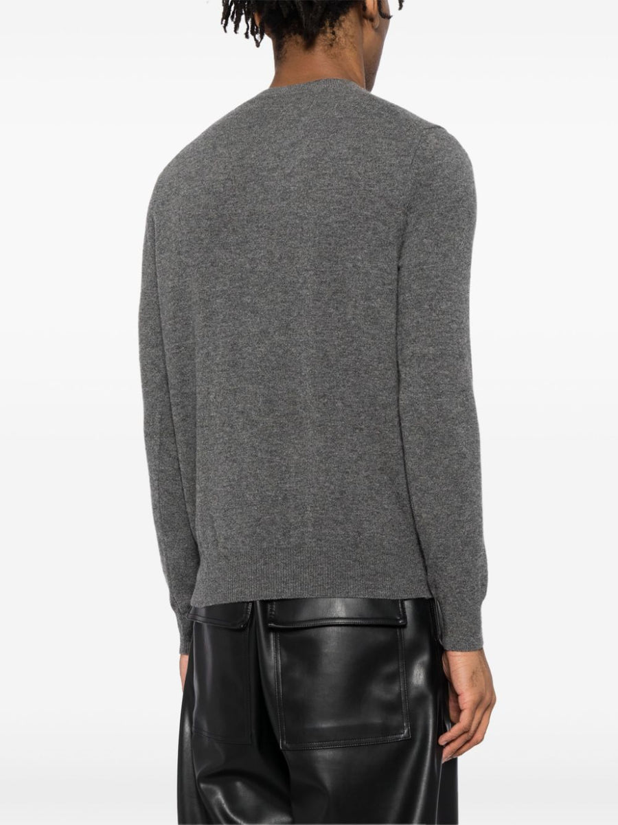 Comme Des Garçons Wool Cardigan For Men Luxury Medium Grey Knit With Discreet Heart Logo