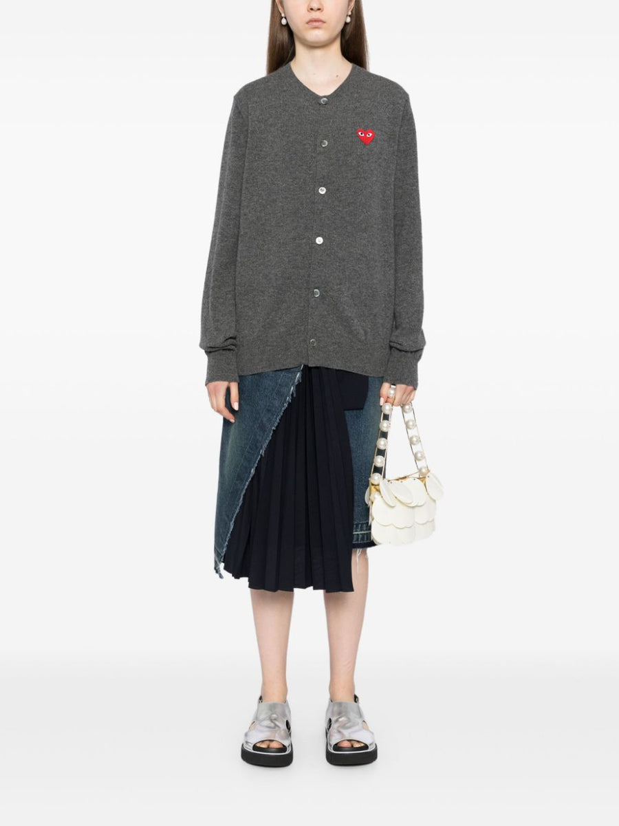 Comme Des Garçons Wool Cardigan For Men Luxury Medium Grey Knit With Discreet Heart Logo