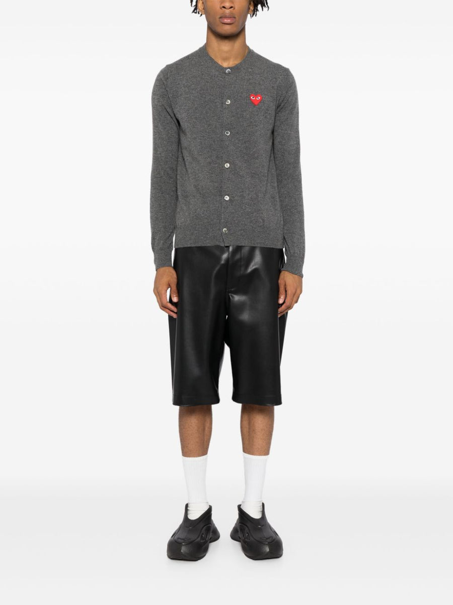 Comme Des Garçons Wool Cardigan For Men Luxury Medium Grey Knit With Discreet Heart Logo