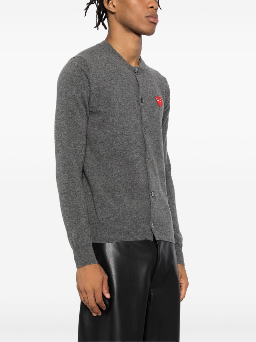 Comme Des Garçons Wool Cardigan For Men Luxury Medium Grey Knit With Discreet Heart Logo