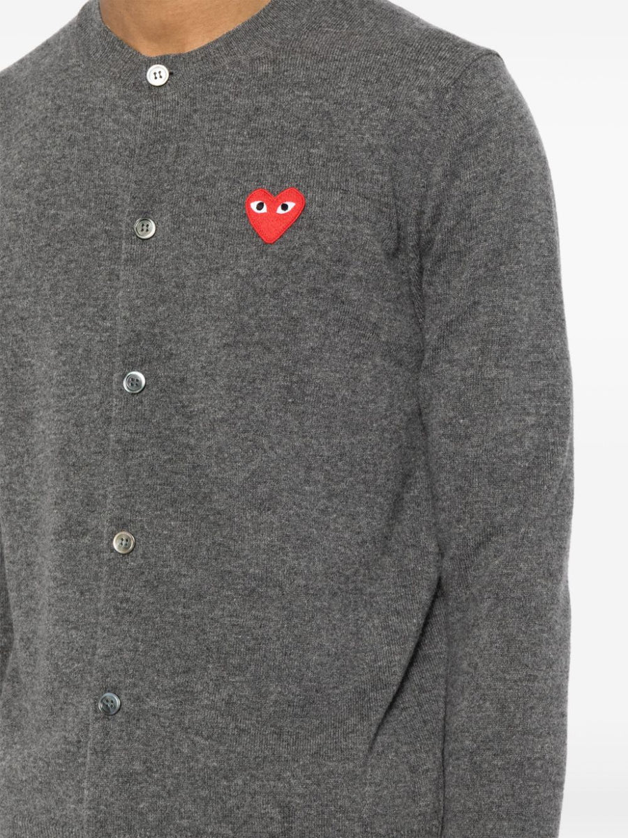 Comme Des Garçons Wool Cardigan For Men Luxury Medium Grey Knit With Discreet Heart Logo
