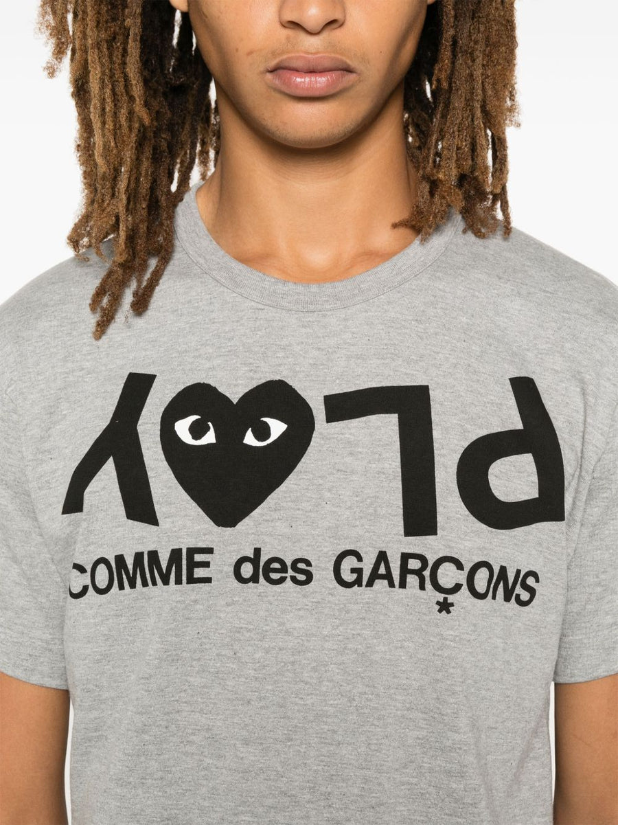 Comme Des Garcons Cotton T Shirt Grey Lightweight Jersey Crew Neck For Men Chest Logo Streetwear