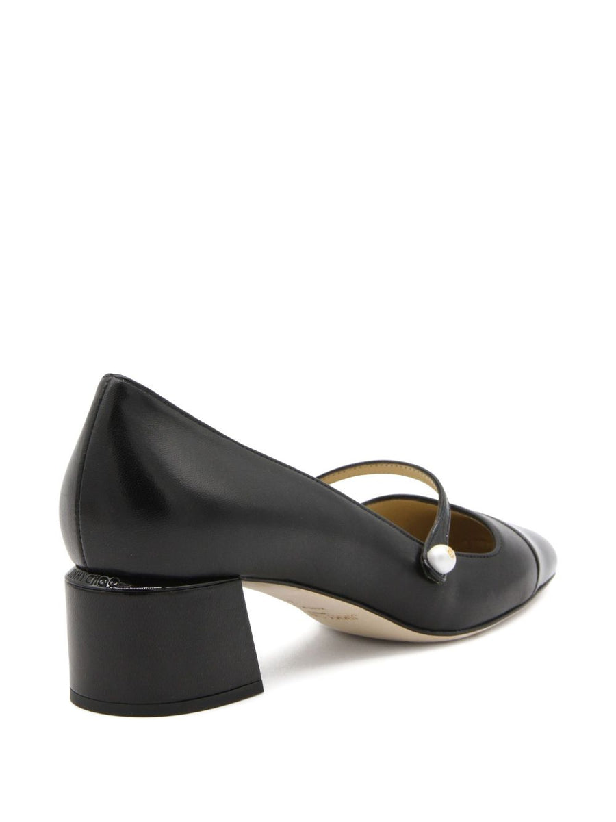 Jimmy Choo Elisa Pumps EU45 Timeless Mary Jane Strap Black Leather Square Toe 4.5 cm Heels For Women