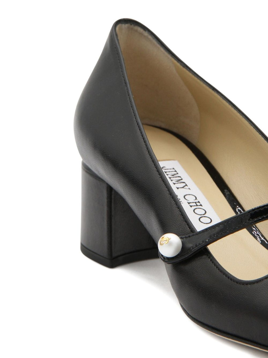 Jimmy Choo Elisa Pumps EU45 Timeless Mary Jane Strap Black Leather Square Toe 4.5 cm Heels For Women