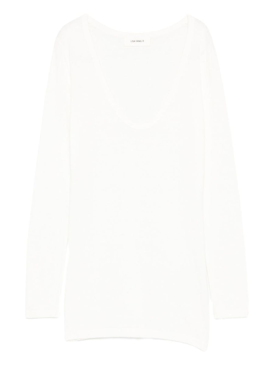 Lisa Yang Amalea Cotton Cashmere Sweater For Women, Breathable Year Round Knit, Scoop Neck