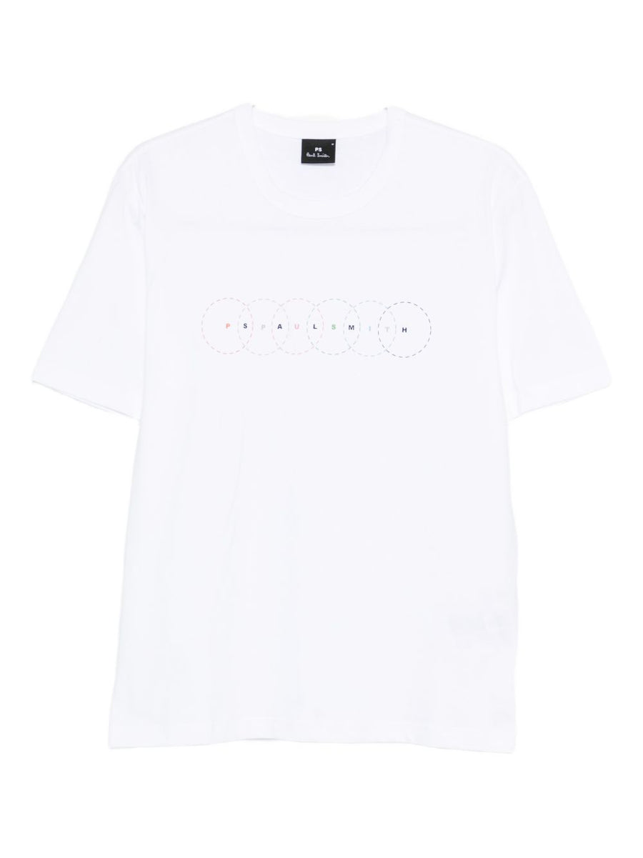 PS By Paul Smith Circles Organic Cotton T Shirt Premium White Crew Neck for Men Everyday Comfort
