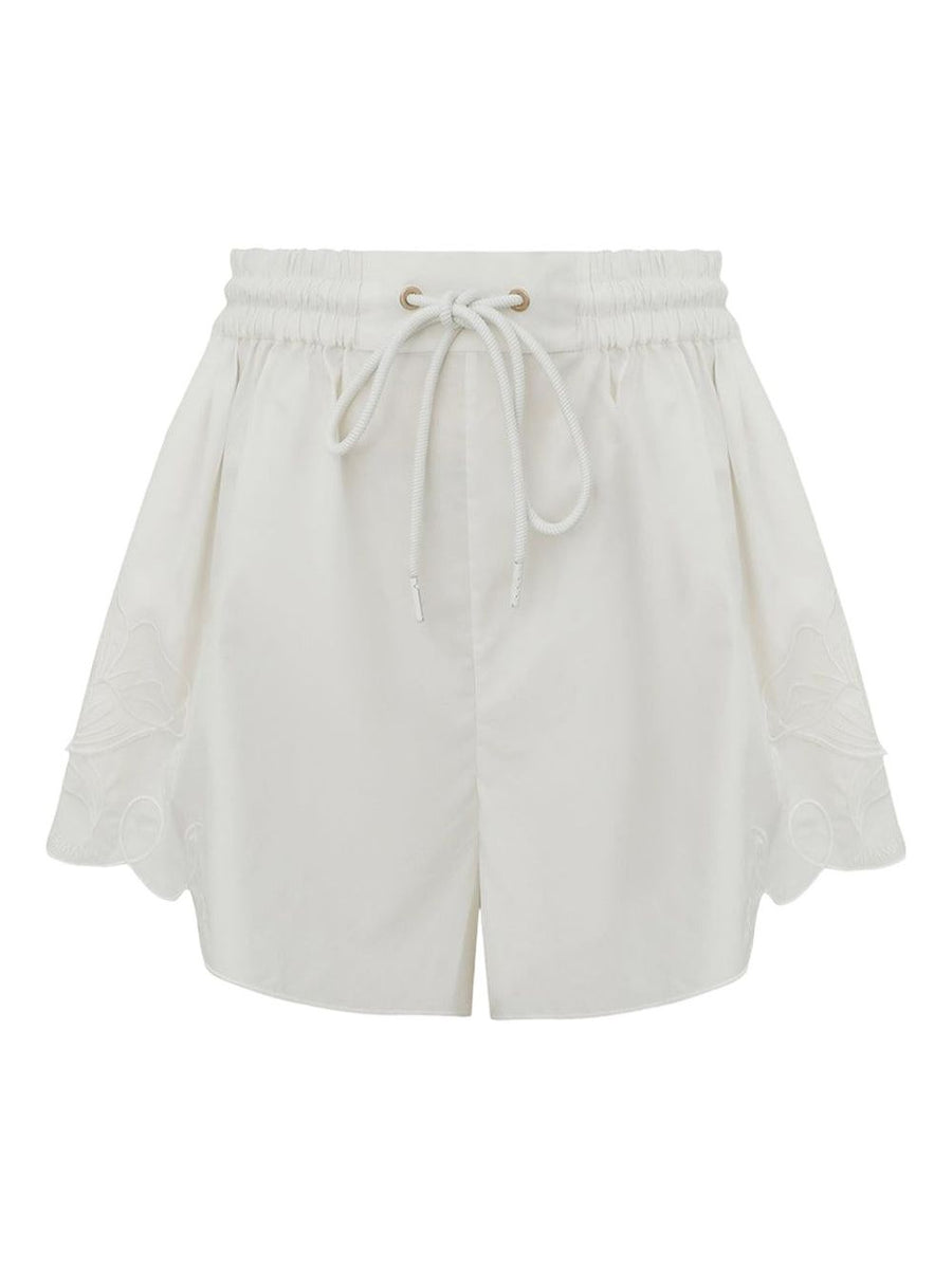 Zimmermann Daylight Ivory Cotton Shorts With Scalloped Hem
