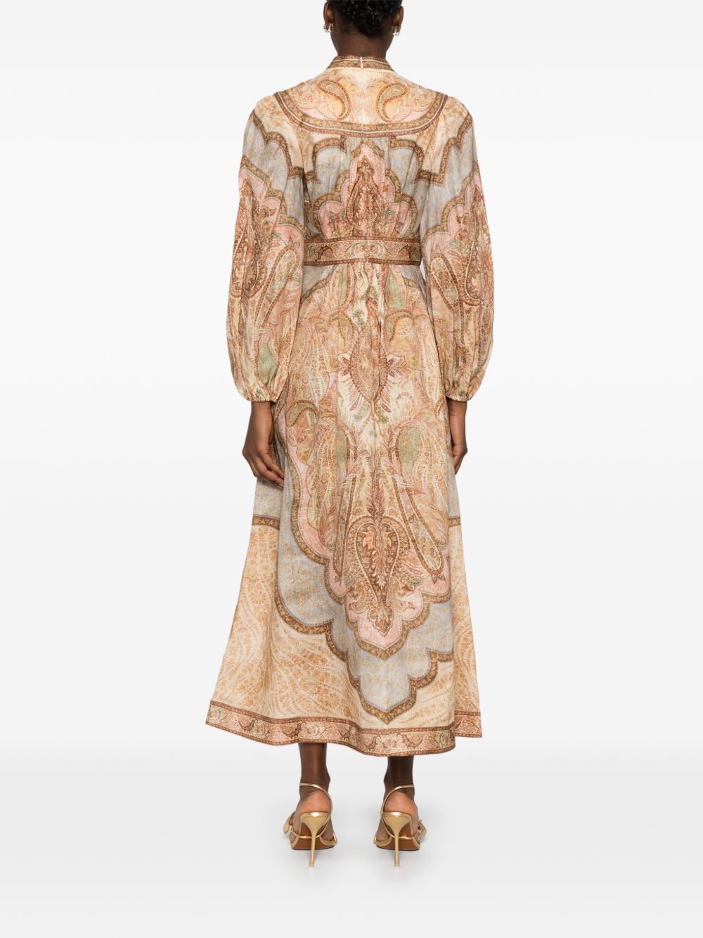 Zimmermann V-neck long sleeves Wanderlust linen midi dress