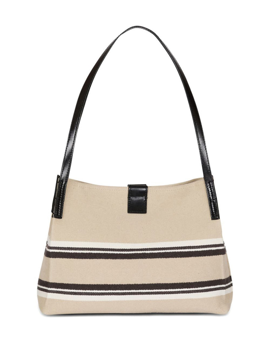 Balmain Medium Release Shopper Bag For Women Beige Canvas And Calfskin With Detachable Tote And Magnetic Closure