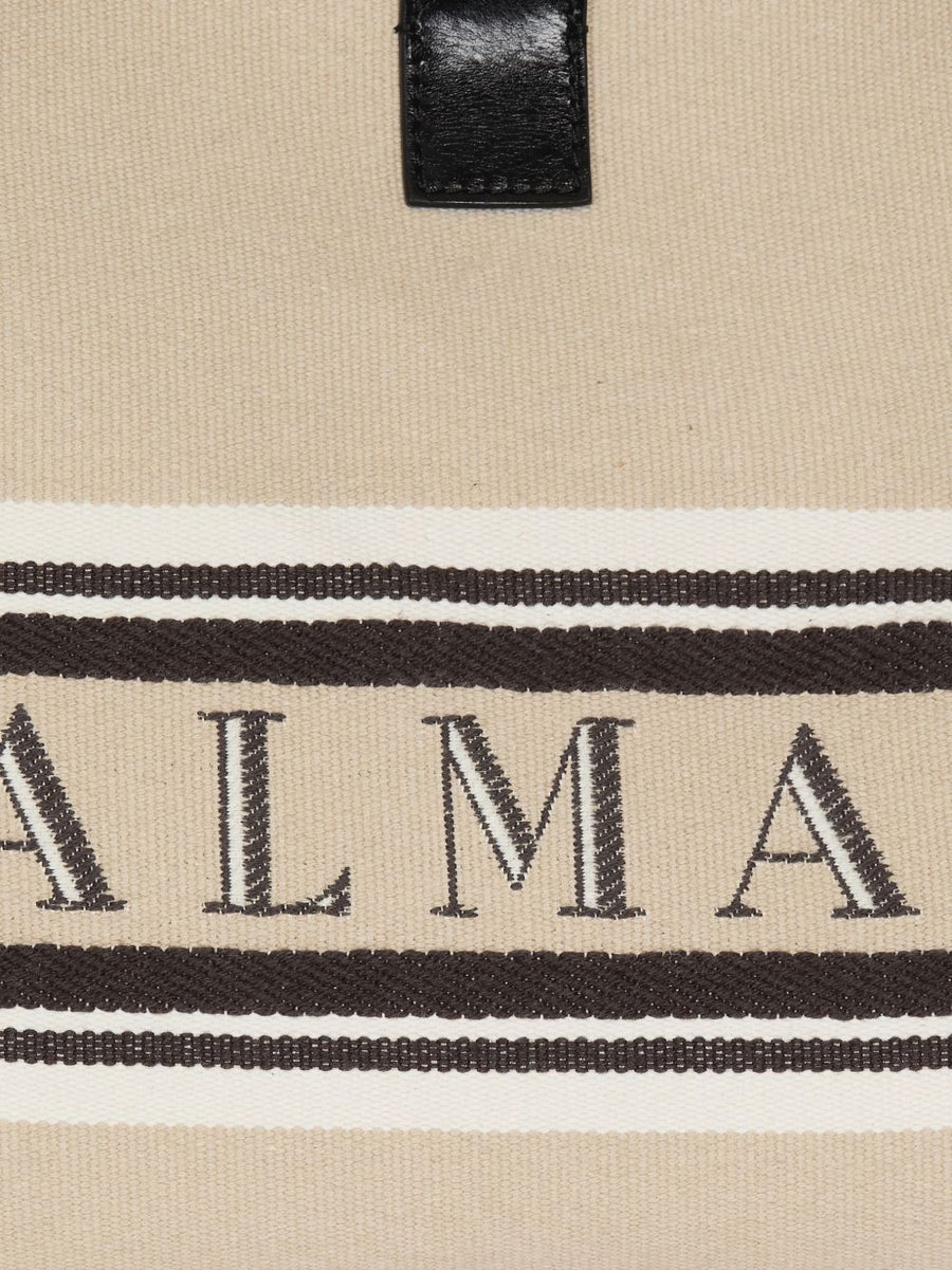 Balmain Medium Release Shopper Bag For Women Beige Canvas And Calfskin With Detachable Tote And Magnetic Closure