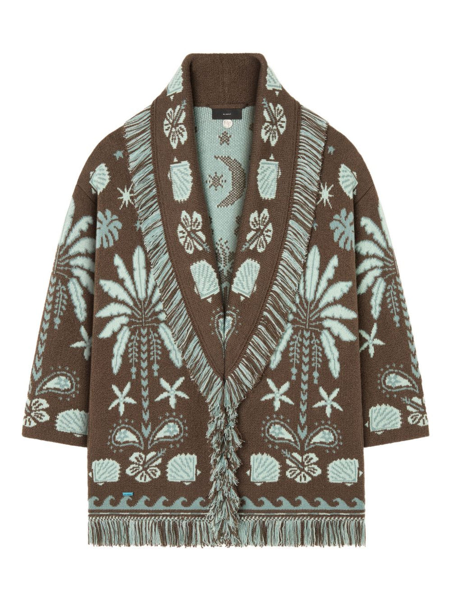 Alanui Cardigan For Women Echoes Of The Island Virgin Wool Blend With Fringed Graphic Knit And Shawl Lapel