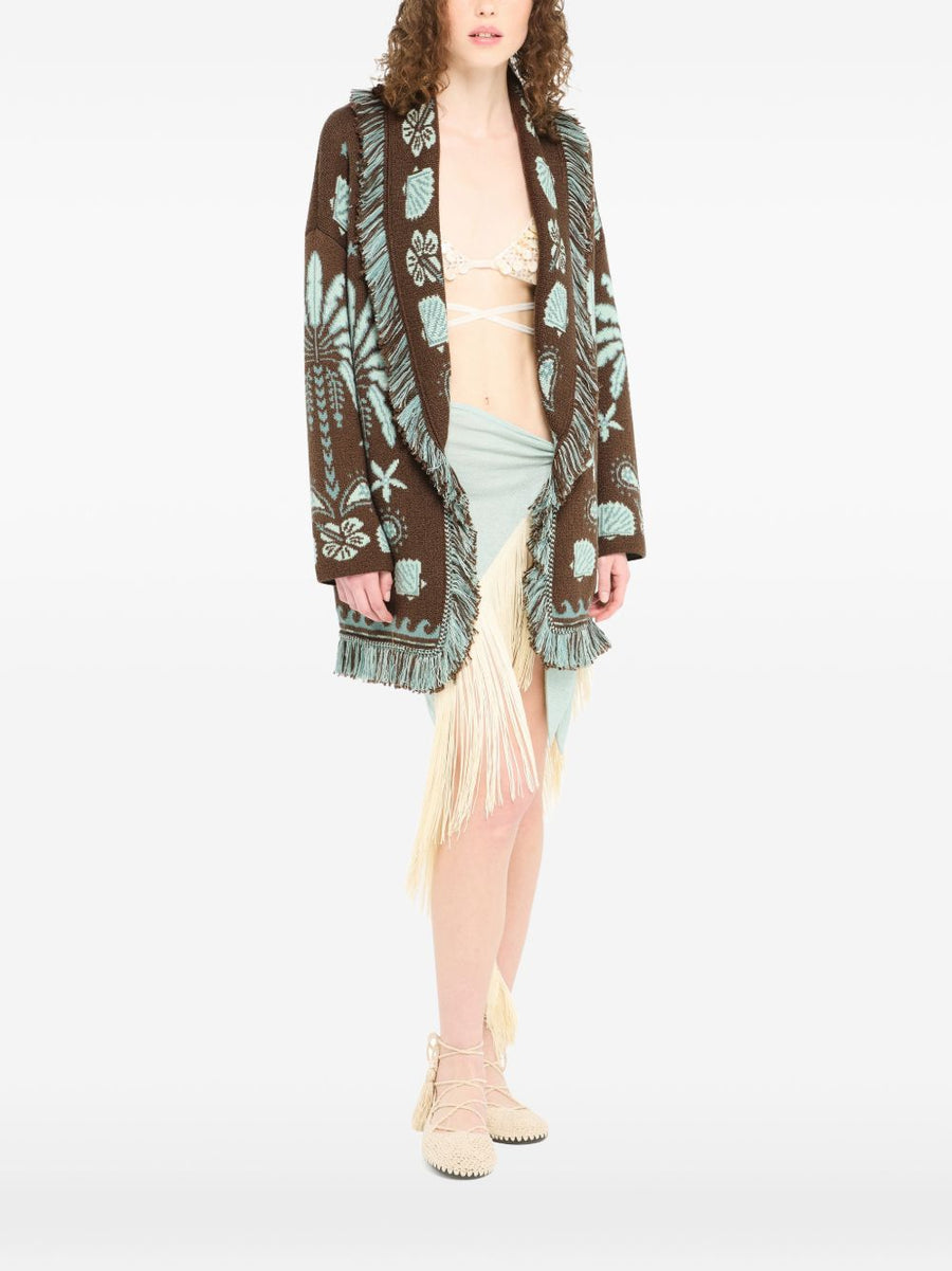 Alanui Cardigan For Women Echoes Of The Island Virgin Wool Blend With Fringed Graphic Knit And Shawl Lapel