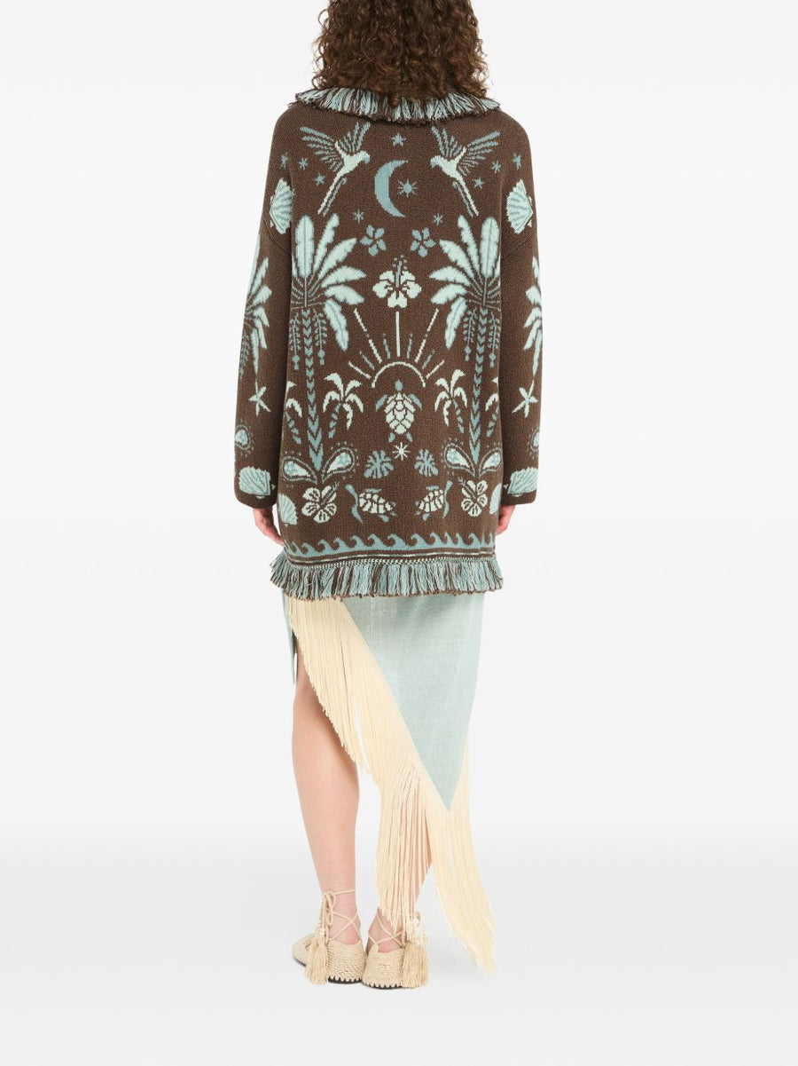 Alanui Cardigan For Women Echoes Of The Island Virgin Wool Blend With Fringed Graphic Knit And Shawl Lapel