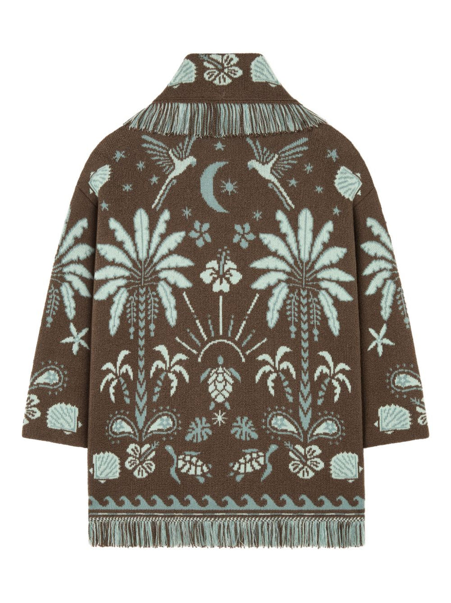 Alanui Cardigan For Women Echoes Of The Island Virgin Wool Blend With Fringed Graphic Knit And Shawl Lapel