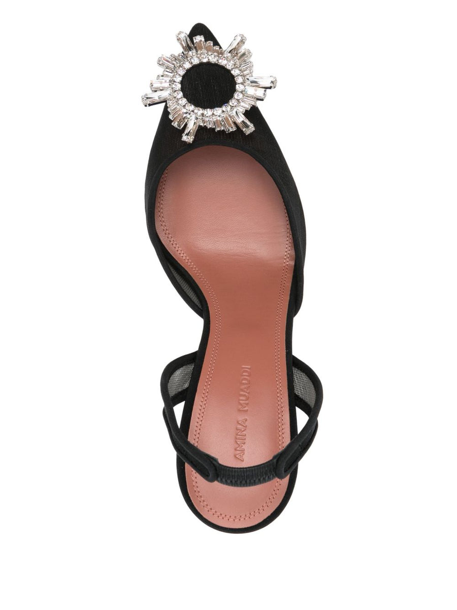 Amina Muaddi Begum Mesh Slingback Pump Black 7cm Heel Pointed Toe Luxury Footwear for Elegant Women