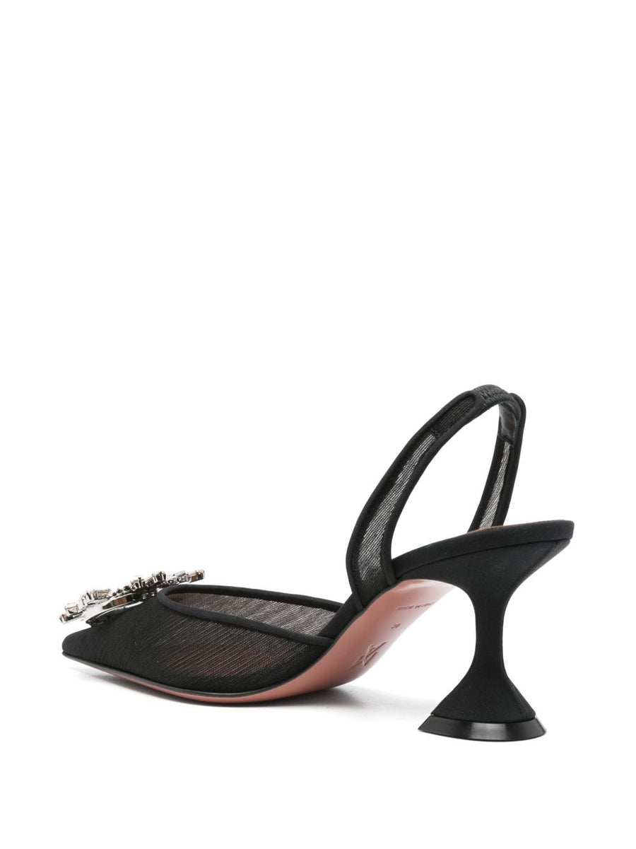 Amina Muaddi Begum Mesh Slingback Pump Black 7cm Heel Pointed Toe Luxury Footwear for Elegant Women