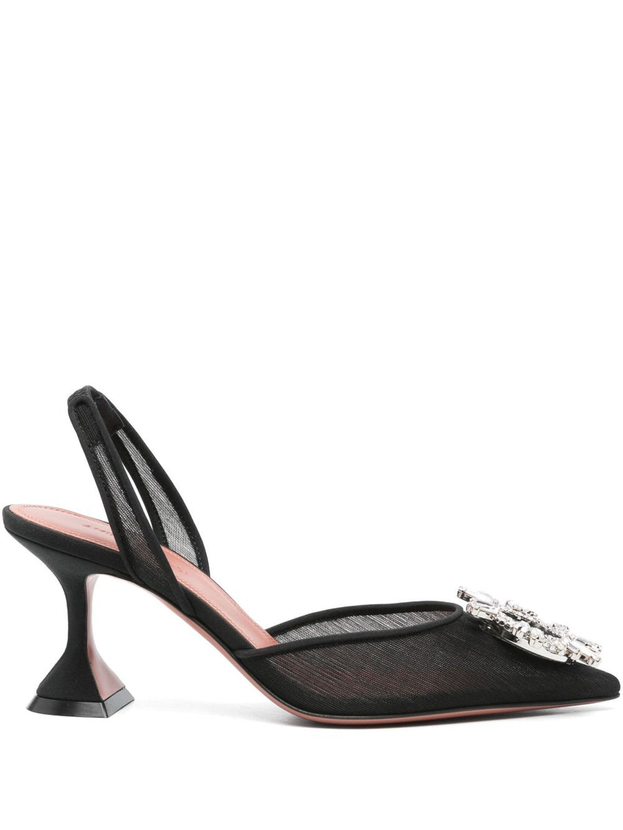 Amina Muaddi Begum Mesh Slingback Pump Black 7cm Heel Pointed Toe Luxury Footwear for Elegant Women