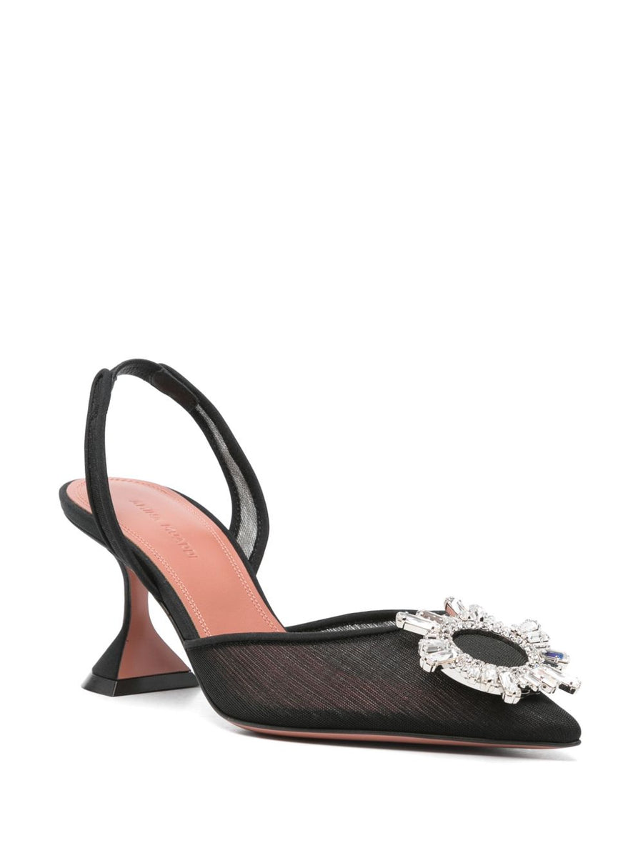 Amina Muaddi Begum Mesh Slingback Pump Black 7cm Heel Pointed Toe Luxury Footwear for Elegant Women