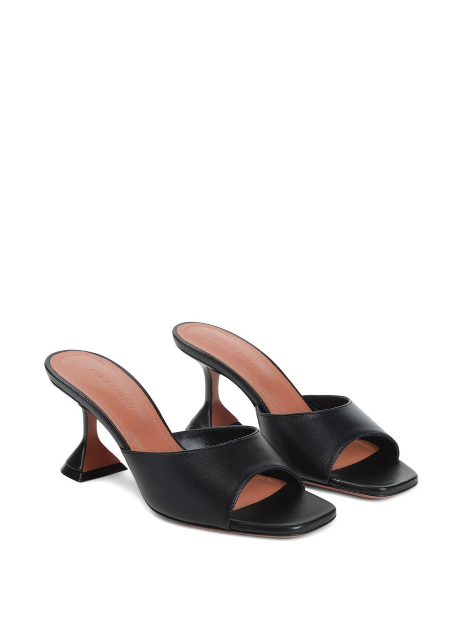 Amina Muaddi Lupita Slipper Luxurious Black Lamb Leather Mule With 7cm Heel For Elegant Everyday Women