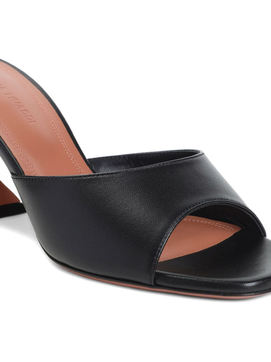 Amina Muaddi Lupita Slipper Luxurious Black Lamb Leather Mule With 7cm Heel For Elegant Everyday Women