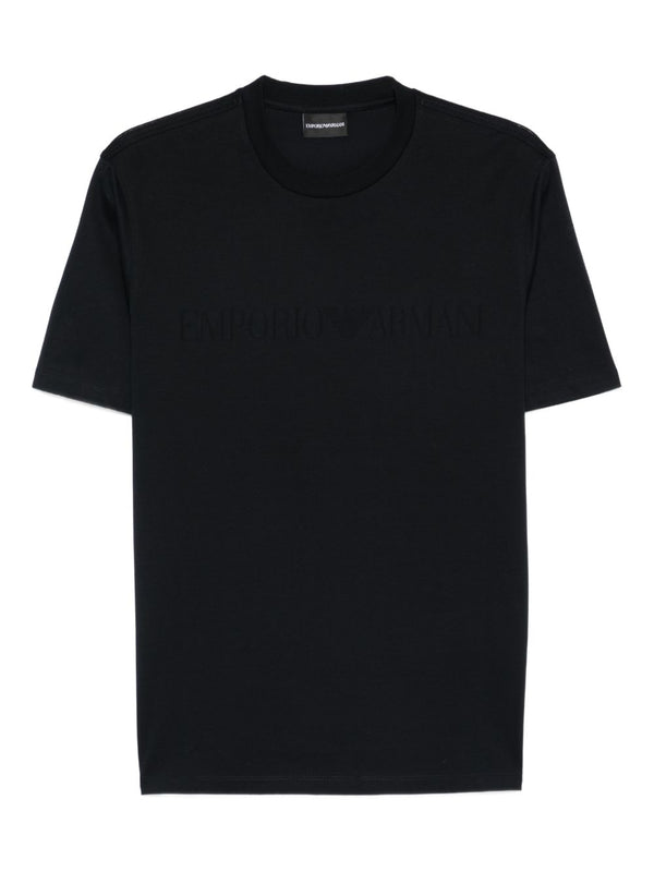 Emporio Armani Logo T Shirt For Men 100 Percent Cotton Navy Crewneck Premium Embossed Logo Tee