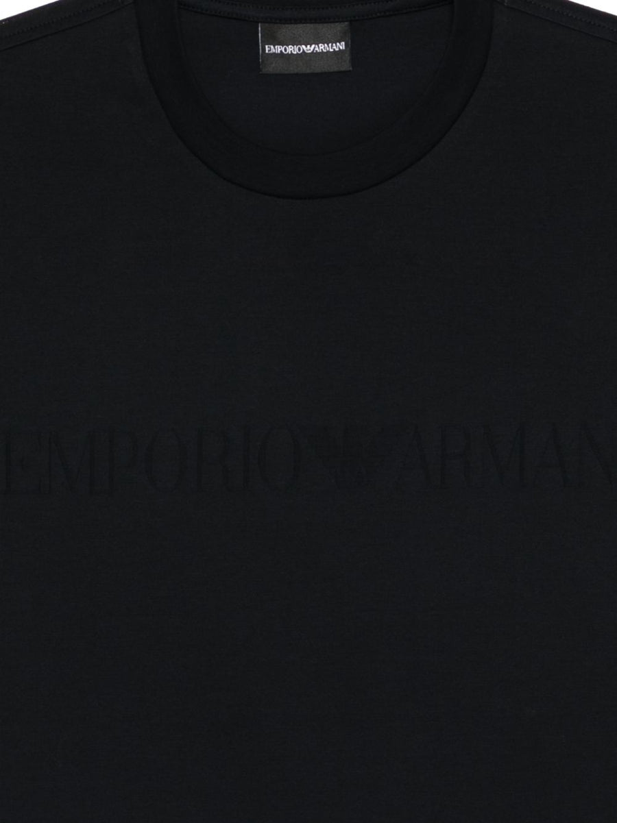 Emporio Armani Logo T Shirt For Men 100 Percent Cotton Navy Crewneck Premium Embossed Logo Tee