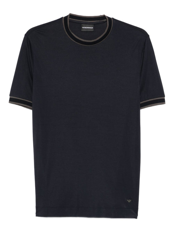Emporio Armani Navy Logo Silk Modal Crew Neck T Shirt For Men Topwear