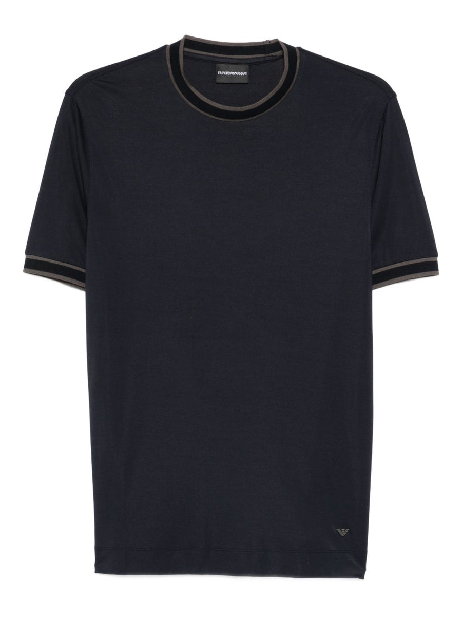 Emporio Armani Navy Logo Silk Modal Crew Neck T Shirt For Men Topwear