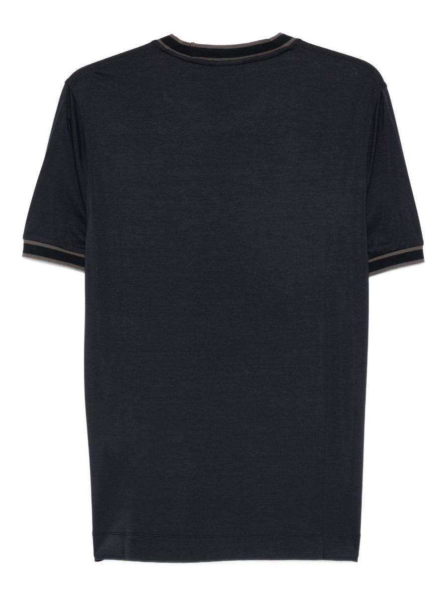 Emporio Armani Navy Logo Silk Modal Crew Neck T Shirt For Men Topwear