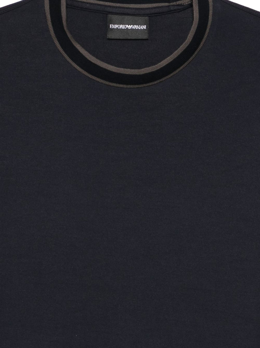 Emporio Armani Navy Logo Silk Modal Crew Neck T Shirt For Men Topwear