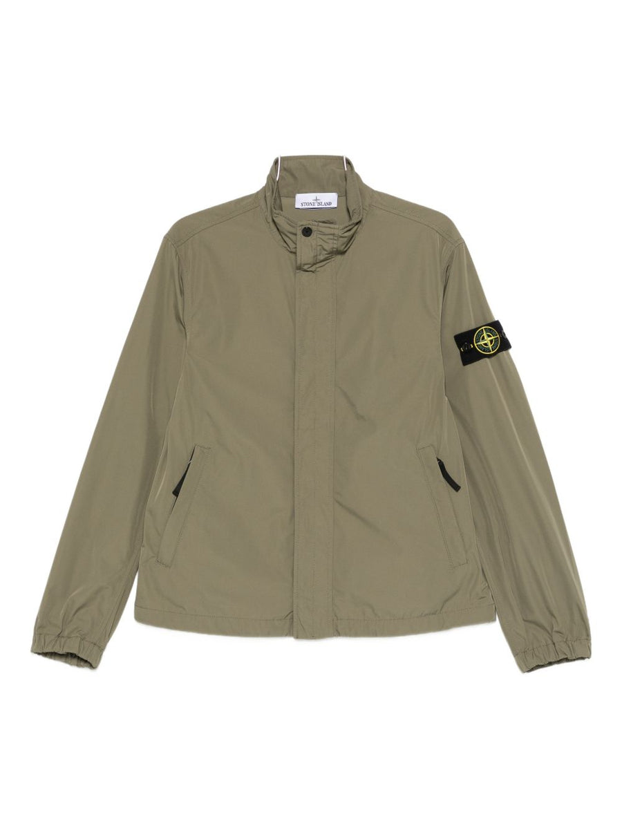 Stone Island Zipped Blouson Jacket For Men Army Green With Zip Pockets Stand Up Collar