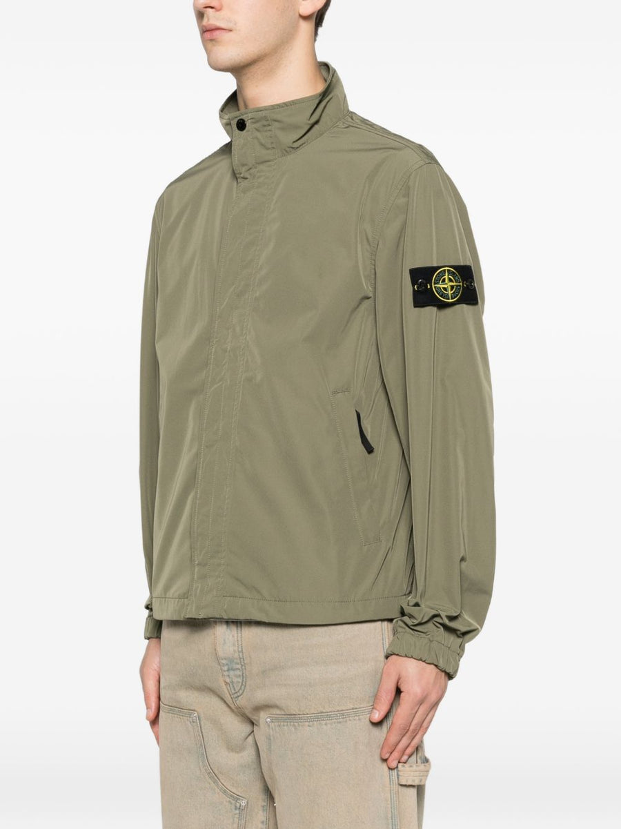 Stone Island Zipped Blouson Jacket For Men Army Green With Zip Pockets Stand Up Collar