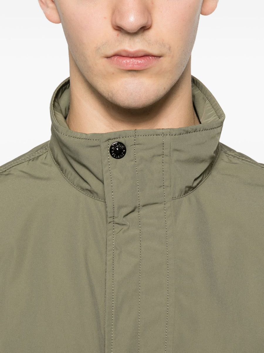Stone Island Zipped Blouson Jacket For Men Army Green With Zip Pockets Stand Up Collar