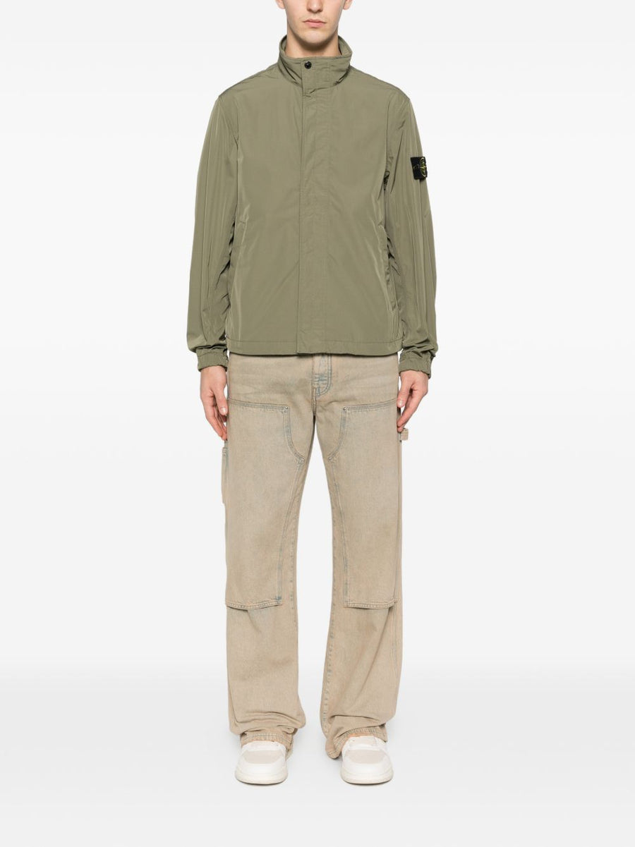 Stone Island Zipped Blouson Jacket For Men Army Green With Zip Pockets Stand Up Collar