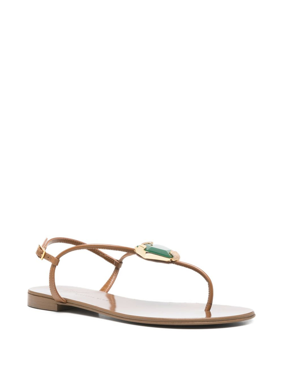 Giuseppe Zanotti Atlantide Buckle Sandals for Women Stone Embellished Buckle Minimalist Thong 1 cm Heel