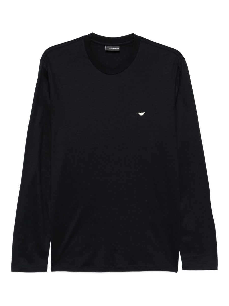 Emporio Armani Lyocell Cotton Navy Long Sleeve Crew Neck T Shirt for Men Premium Everyday Wear