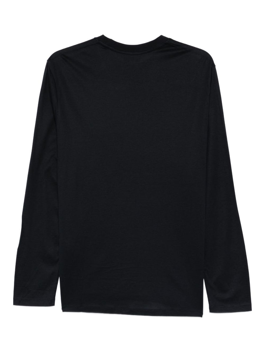 Emporio Armani Lyocell Cotton Navy Long Sleeve Crew Neck T Shirt for Men Premium Everyday Wear