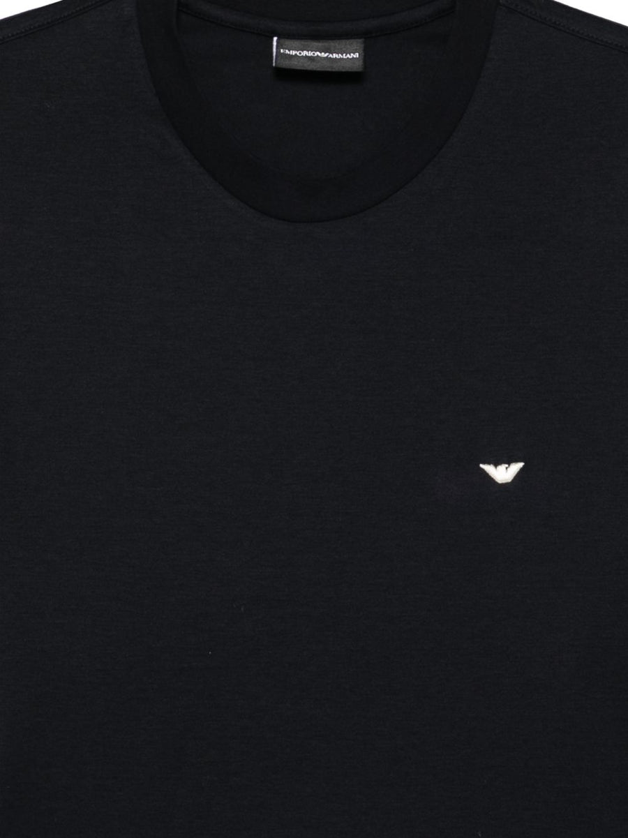 Emporio Armani Lyocell Cotton Navy Long Sleeve Crew Neck T Shirt for Men Premium Everyday Wear