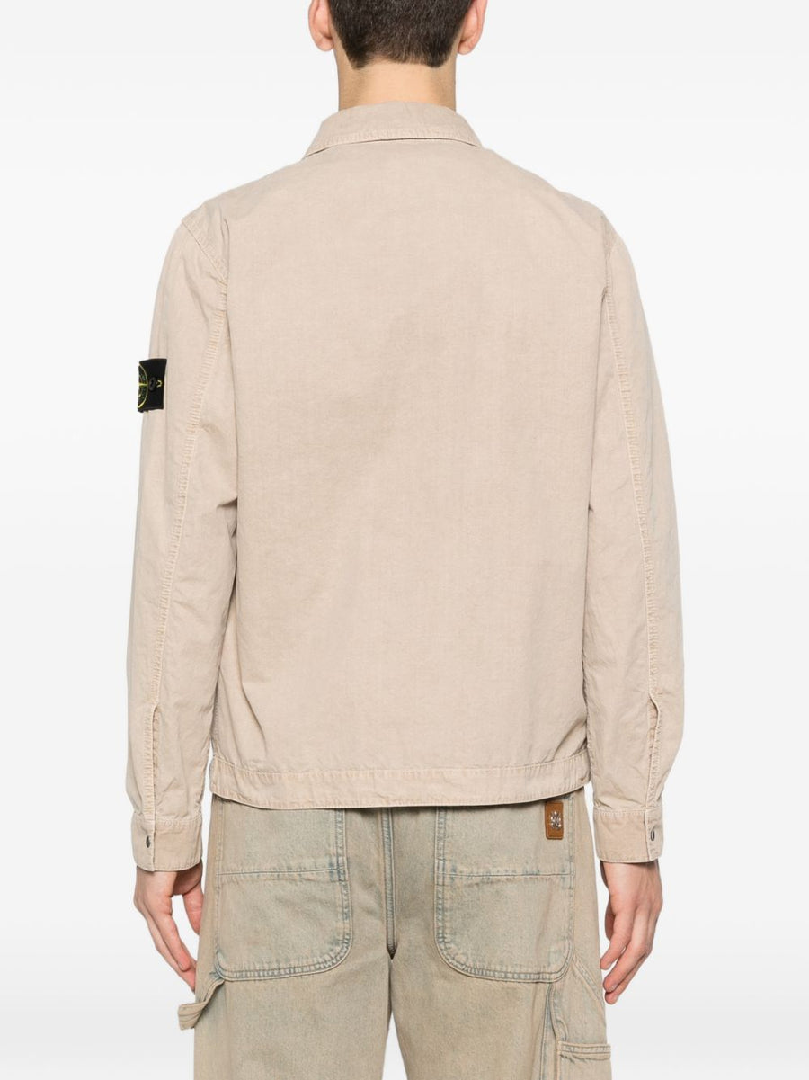 Stone Island Beige Cotton Shirt For Men With Chest Pocket And Zip Closure Long Sleeves Premium Quality