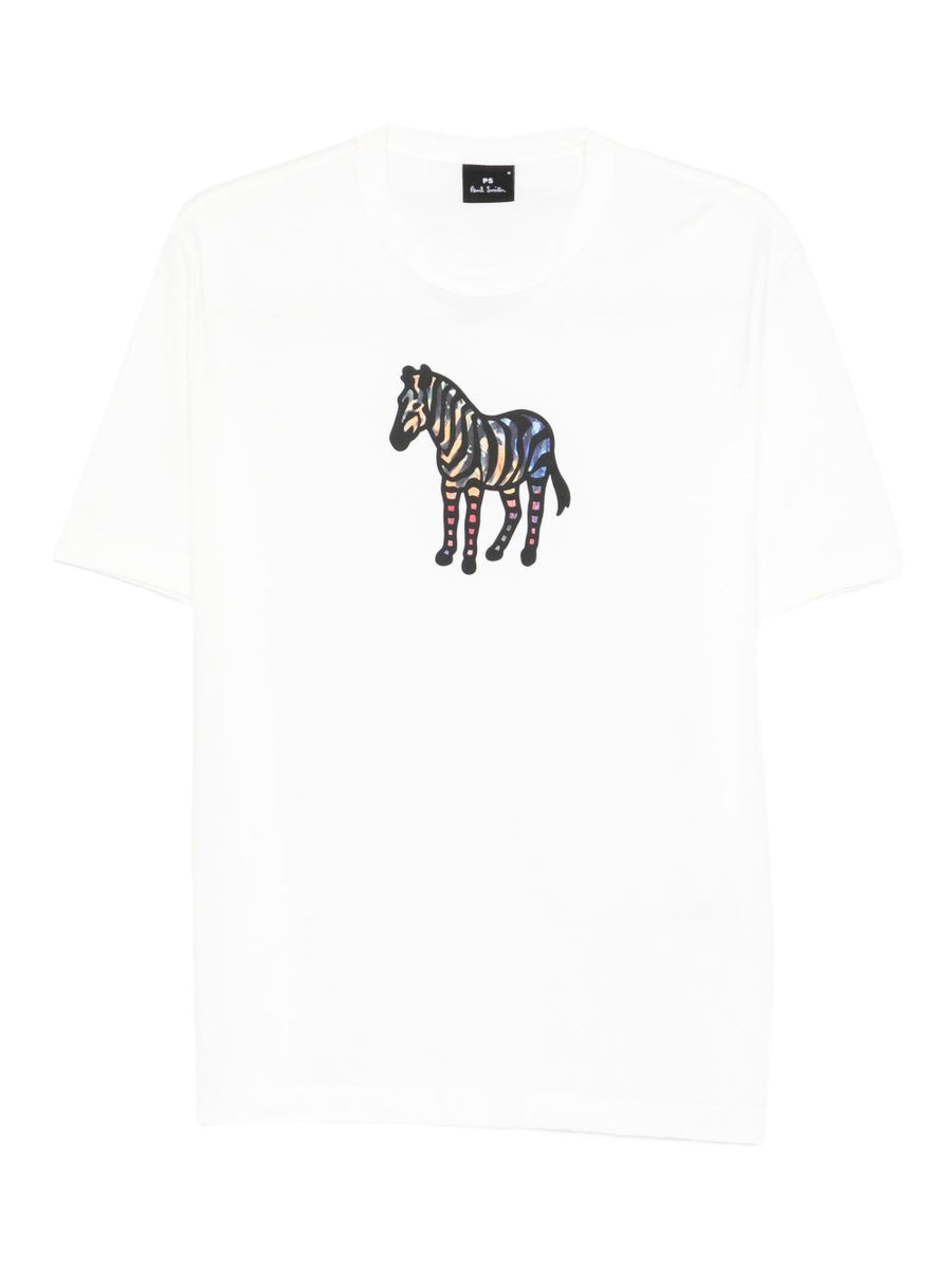 PS By Paul Smith Zebra Organic Cotton T Shirt For Men White With Signature Zebra Print
