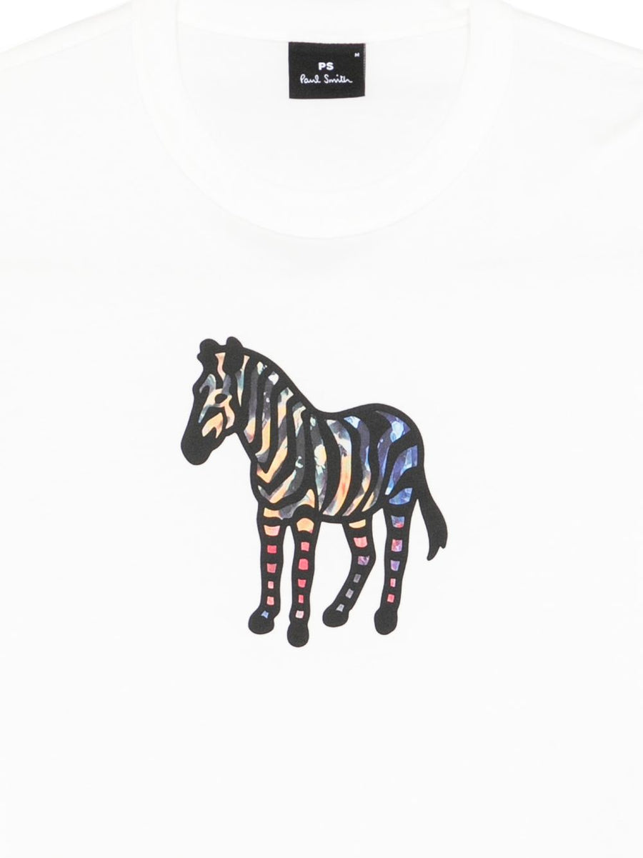 PS By Paul Smith Zebra Organic Cotton T Shirt For Men White With Signature Zebra Print