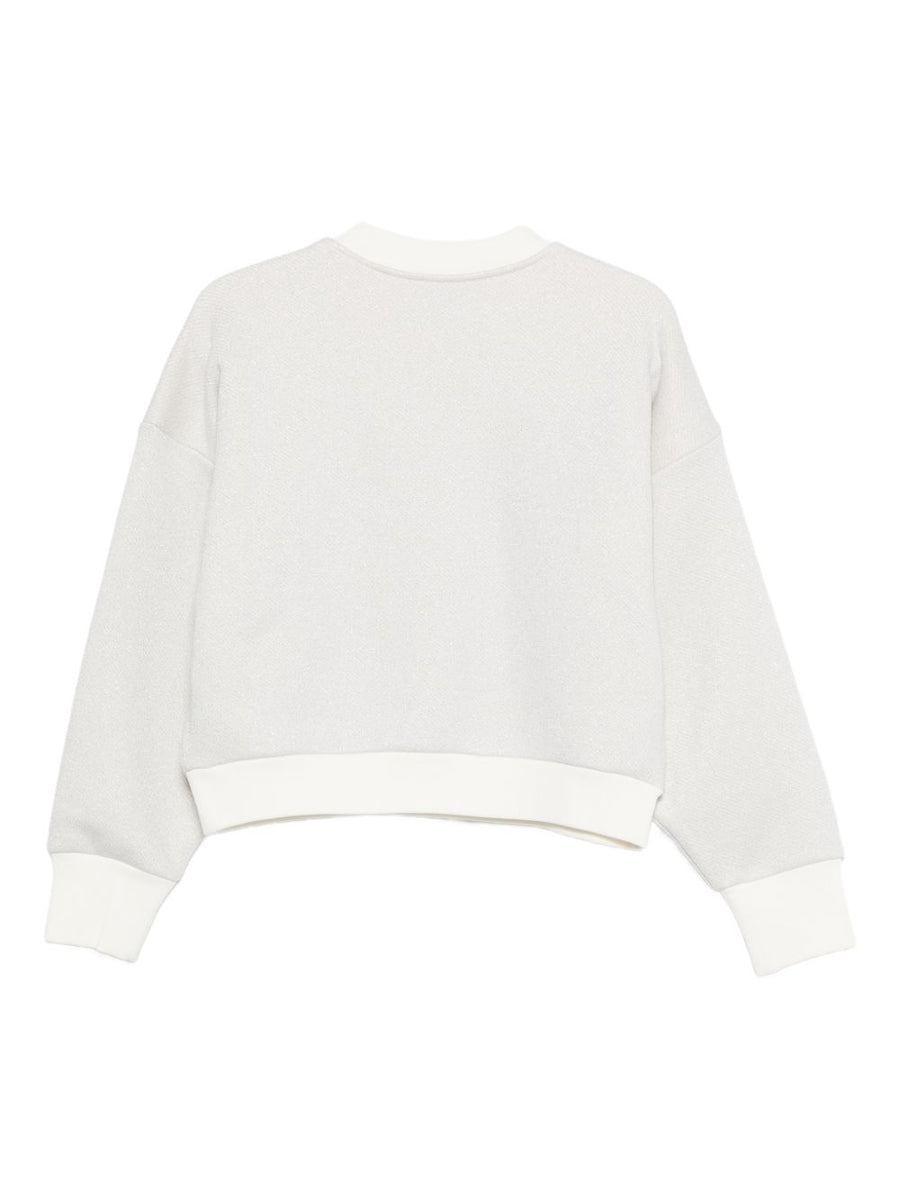 Emporio Armani Lurex Sweatshirt For Women Luxurious White Cotton Blend With Subtle Metallic Shine
